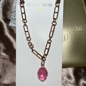 Resort Wear Rose Gold Necklace with Pink Gemstone